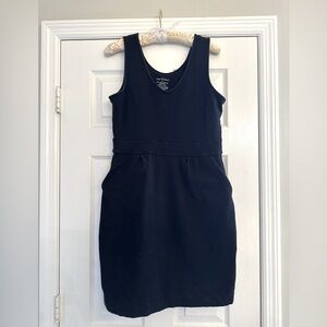 Fair Indigo Organic Pima Cotton Pockets Mini Dress Womens Sz L Black Stretch Eco